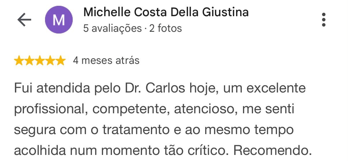 Avaliação de 5 estrelas de Michelle Costa Della Giustina no Google sobre o atendimento da AnimalVet